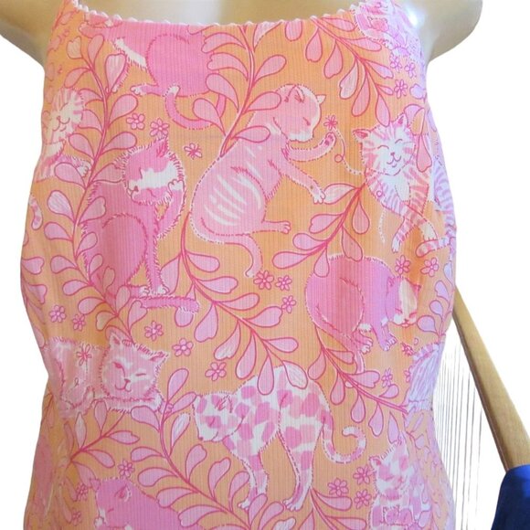 Lilly Pulitzer 2 Piece Skirt and Blouse Set, Pink and White with Cats, Sz 10/ 12 - Picture 2 of 10